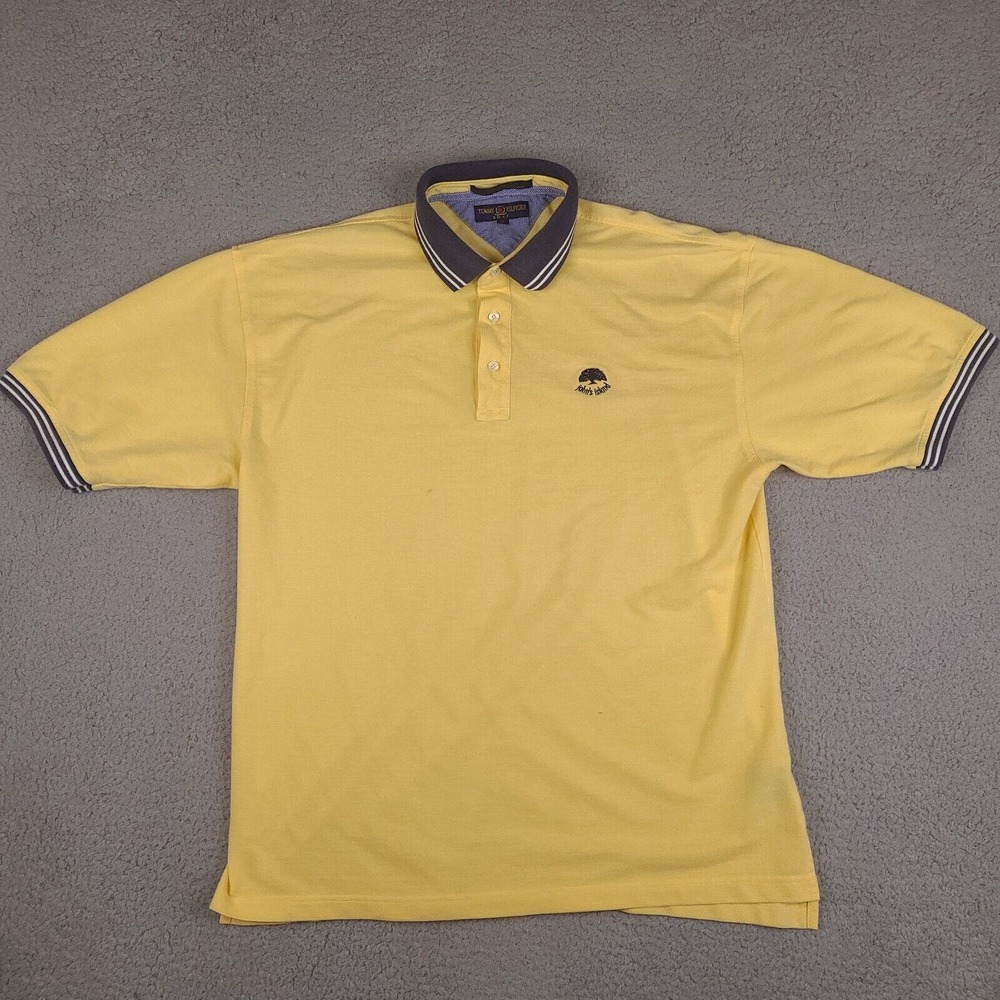 Tommy Hilfiger Polo Shirt Men's XL Yellow Short Sleeve John's Island Embroidery